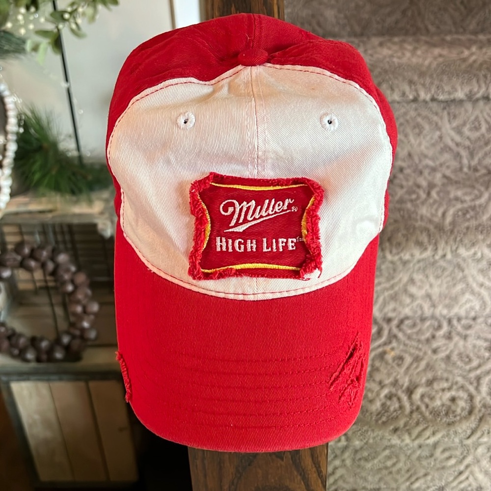 Miller High Life Brewing Company Red White Hat Cap Med/Lg Size 7 Distressed